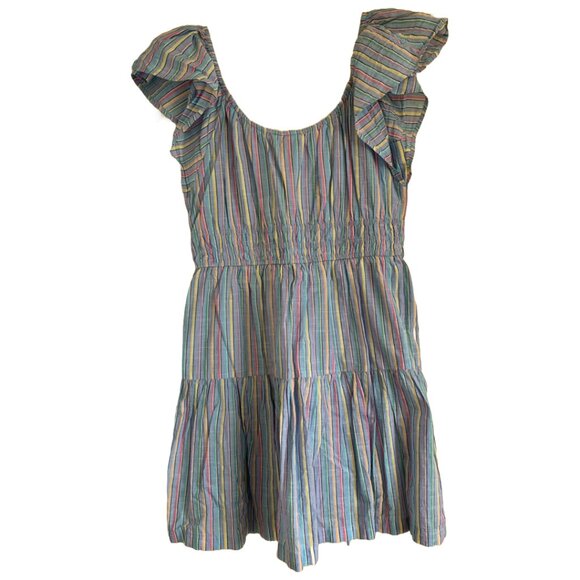 NWT GAP Women's Blue Stripe Fluttered Sleeve Tiered/Smocked Mini Dress Sz Large - Picture 6 of 7